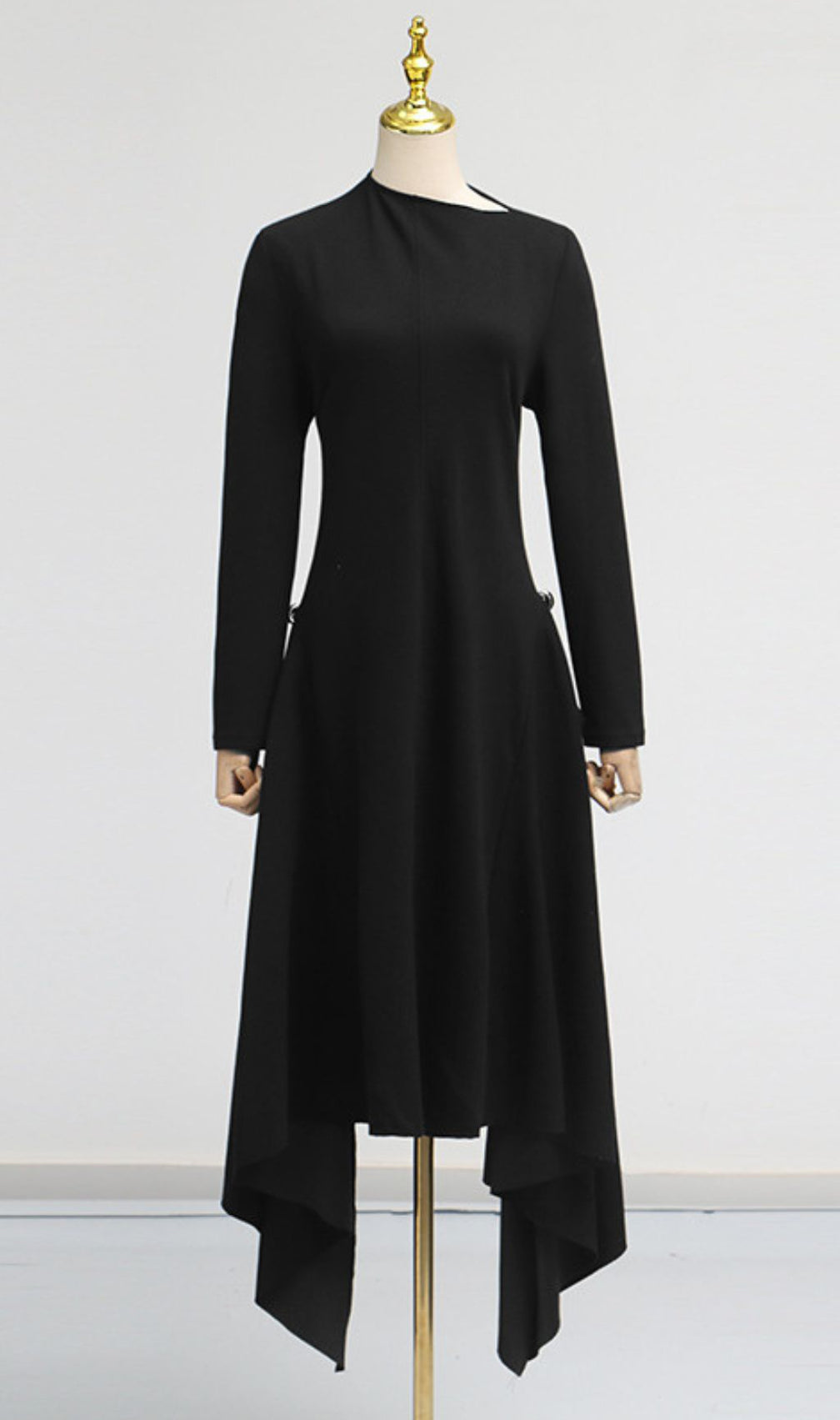 Johnna Emerald Green Asymmetrical Midi Dress - Long Sleeve Sophistication