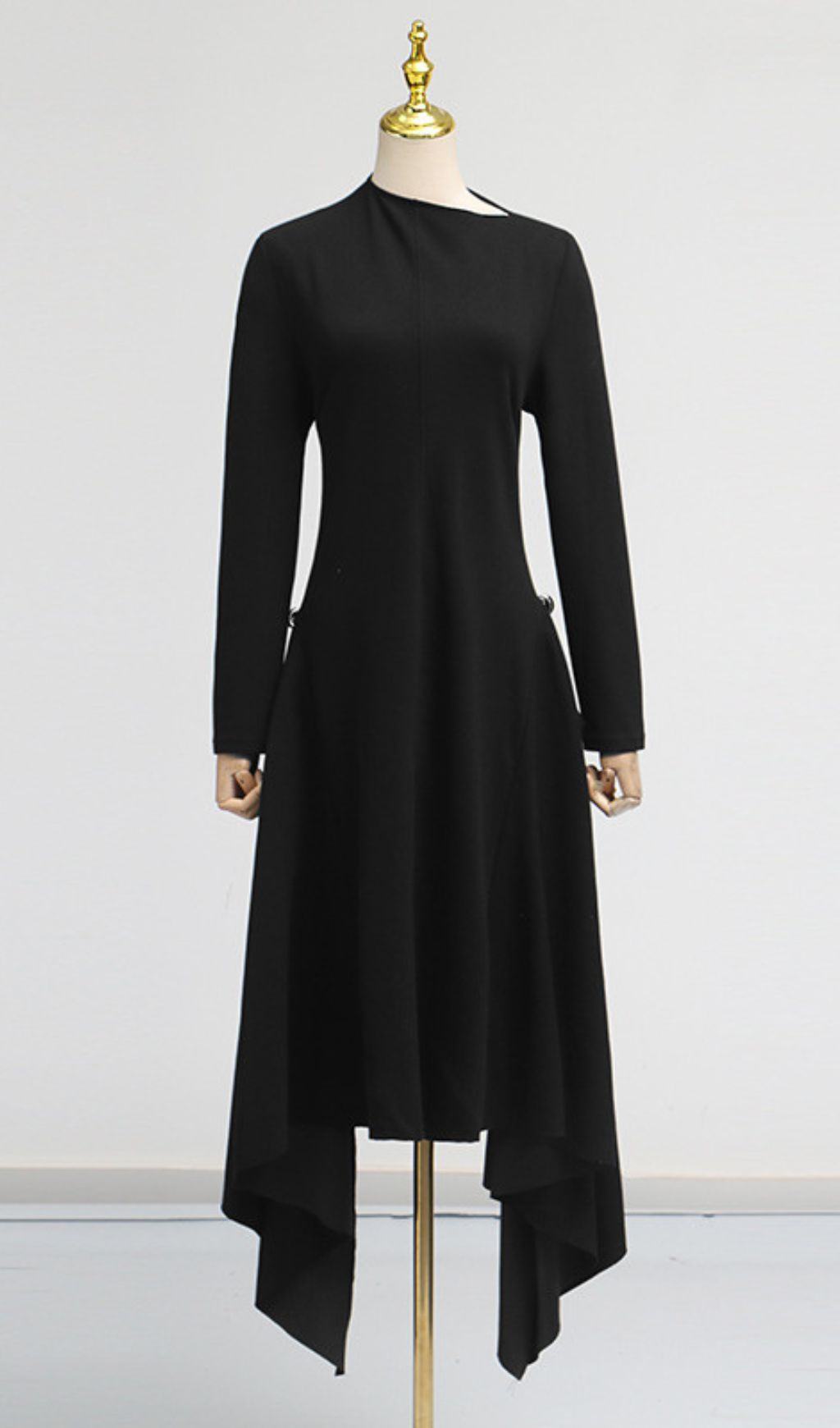 Johnna Emerald Green Asymmetrical Midi Dress - Long Sleeve Sophistication