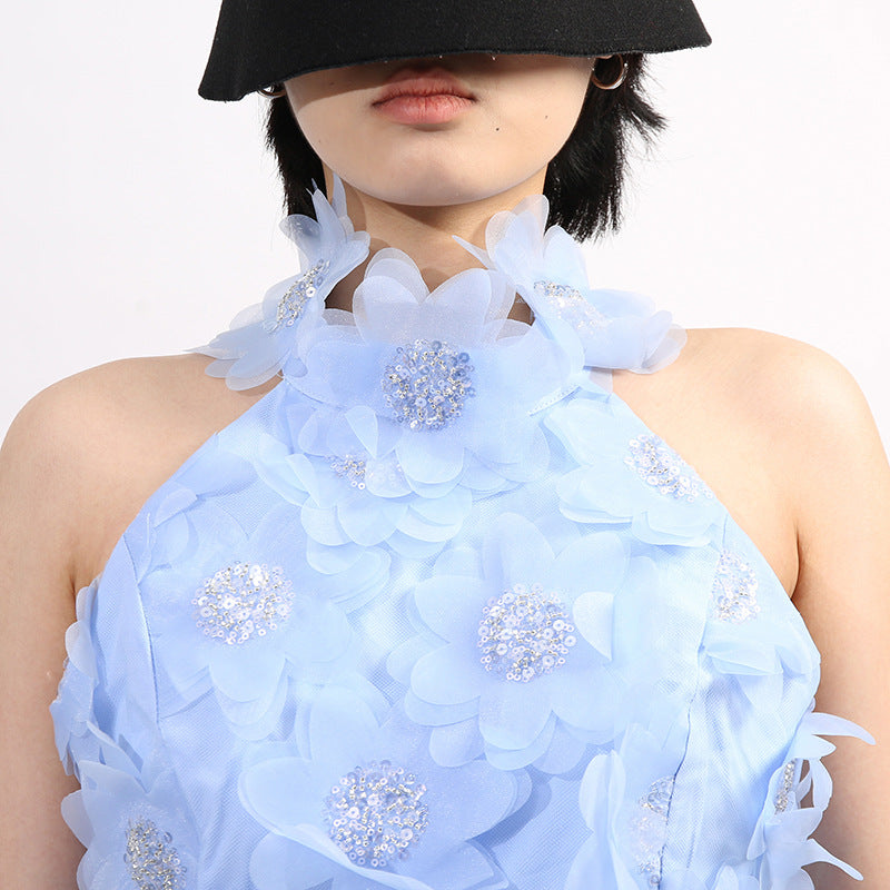 Georgiy Halter Flower Sequin Mini Dress