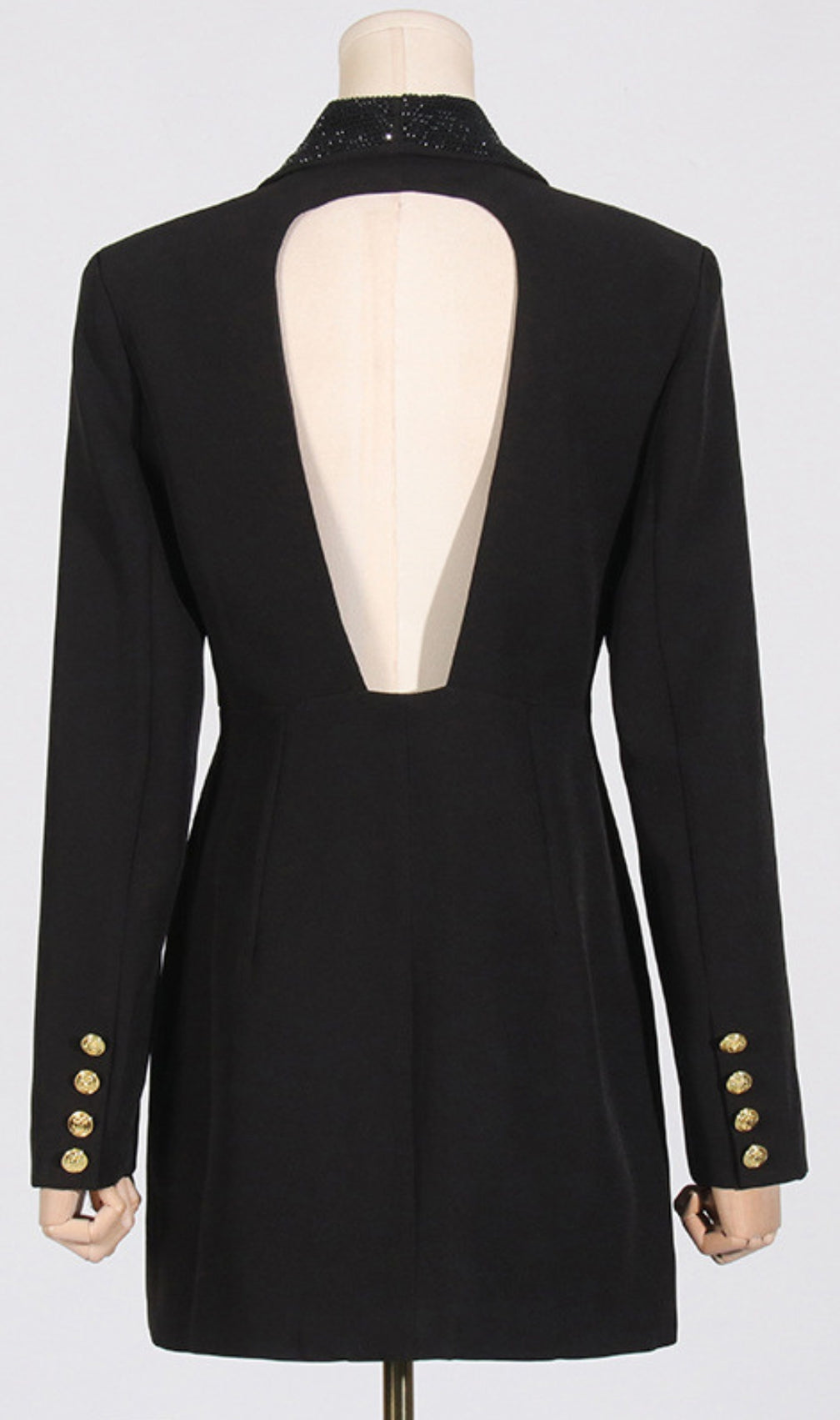 Dana Black Deep-V Diamante Backless Blazer