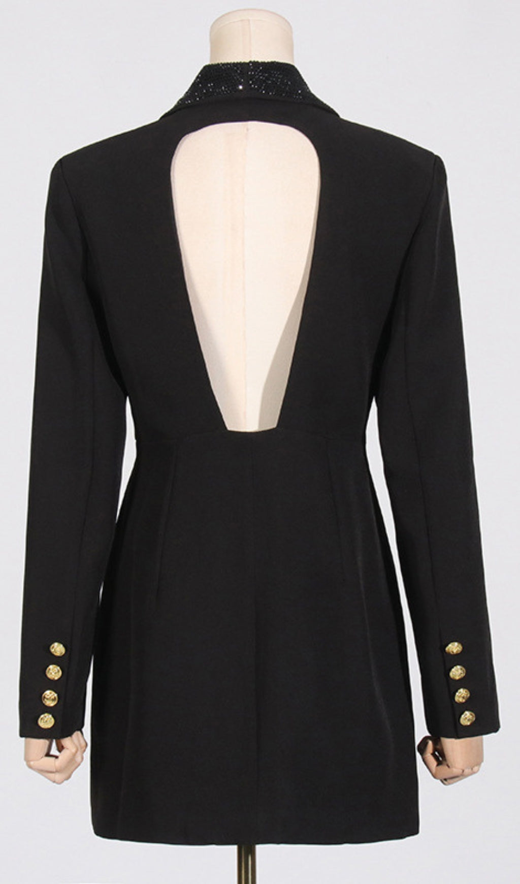 Dana Black Deep-V Diamante Backless Blazer