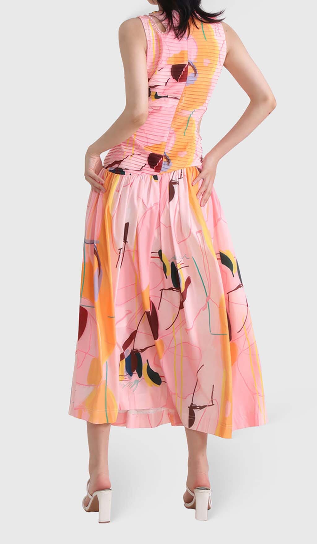 Cut Outs Round Neck Maxi Dress In Multicolor