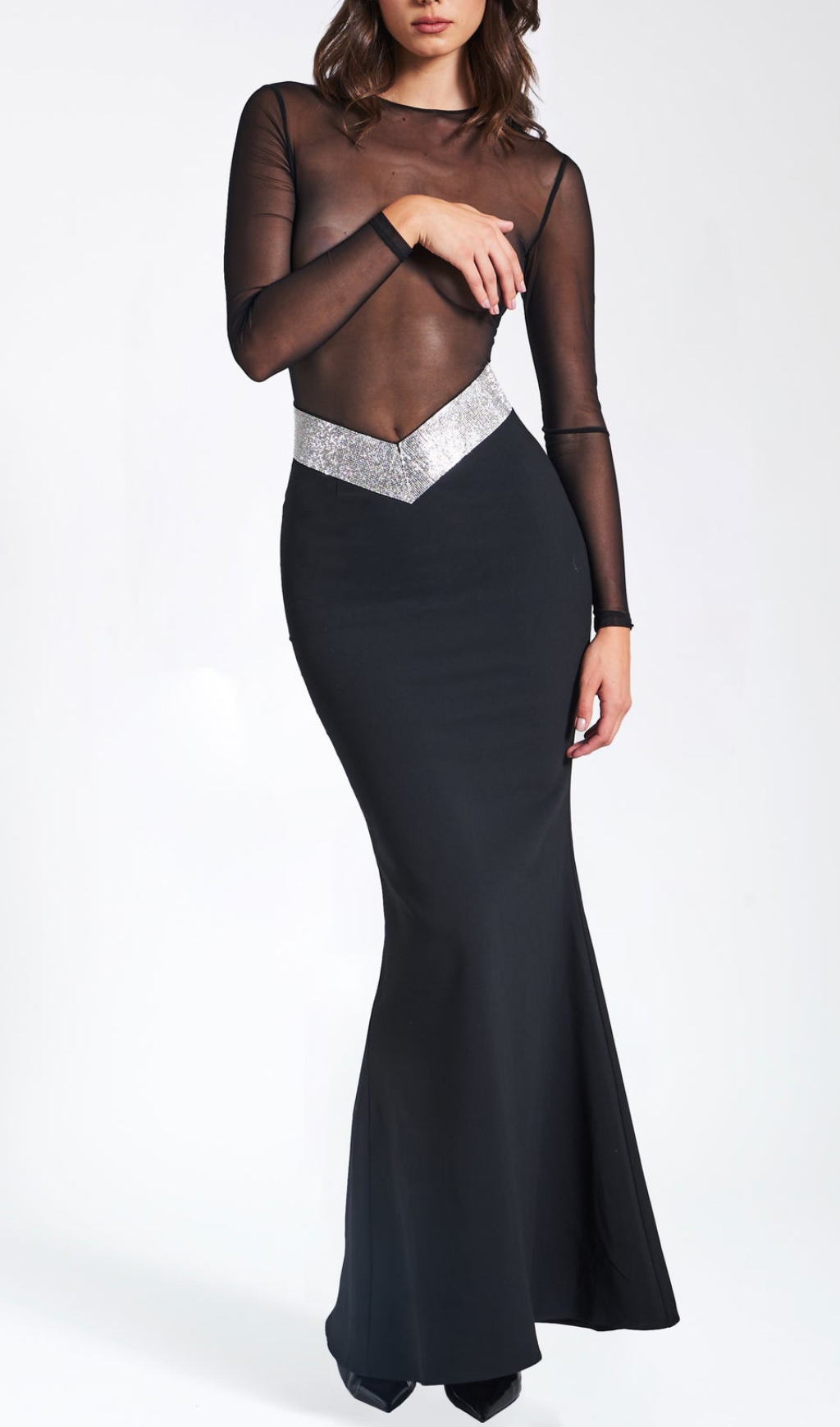 Aila Black Mesh Maxi Dress