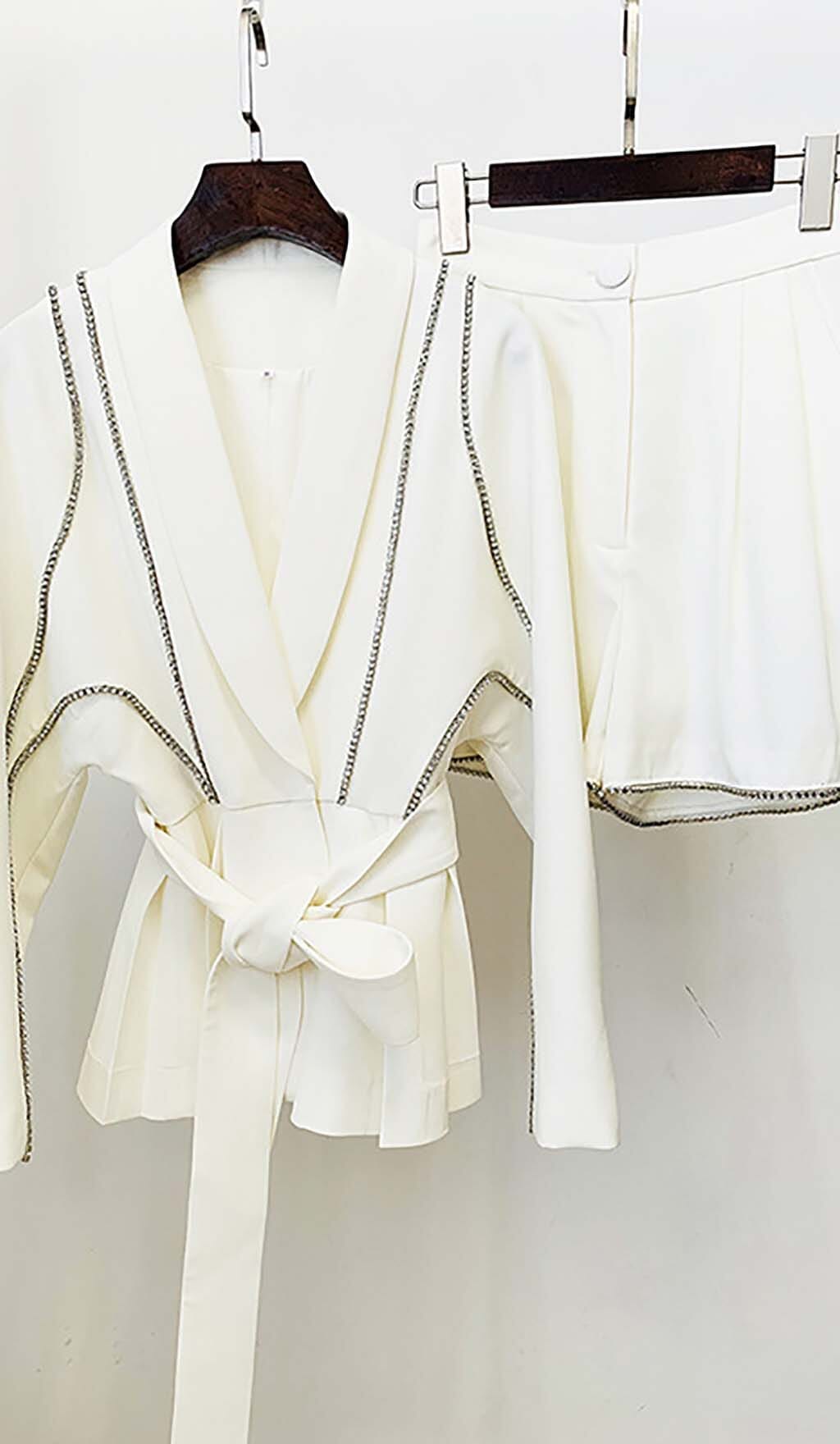 Wavy Strass Jacket Dress In White