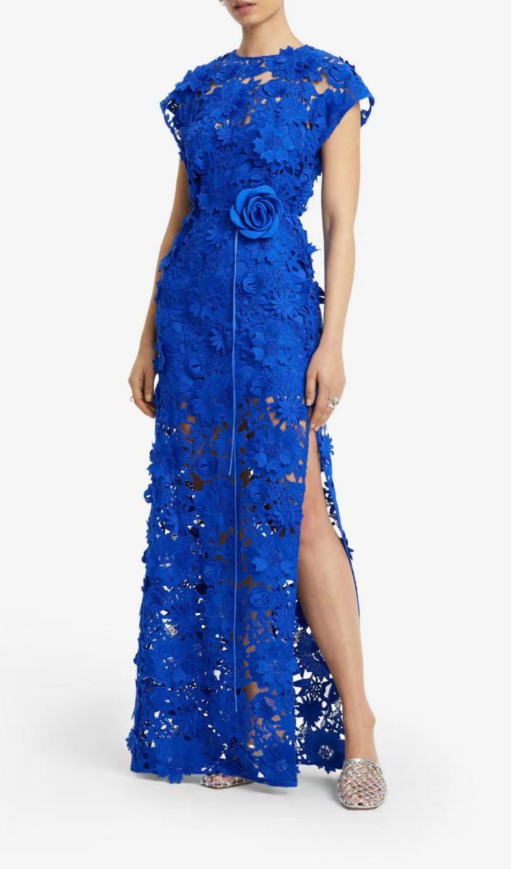 Kiera Blue 3D Floral Lace Maxi Gown - Ethereal Special Occasion Dress