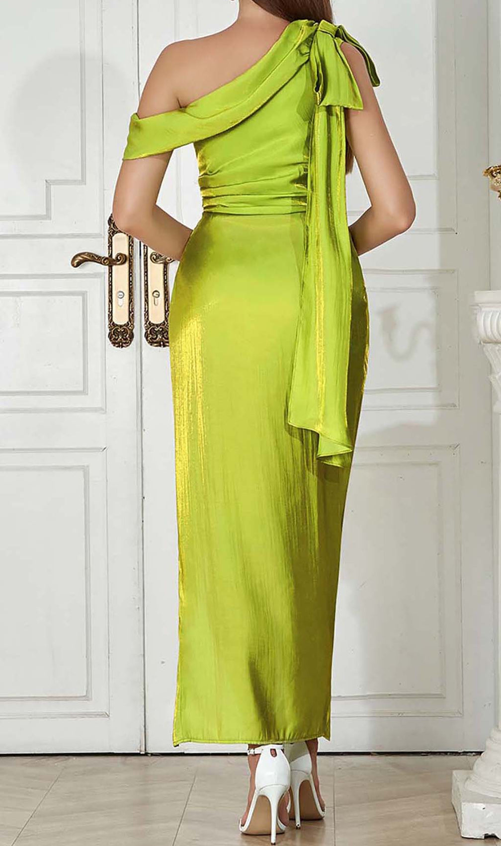 One Shoulder Side Asymmetrical Maxi Dress In Green