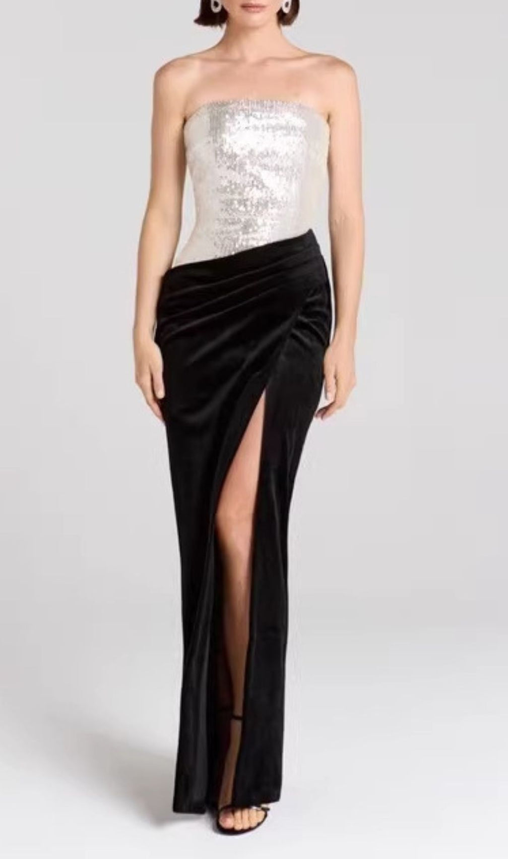 Jayda Glamour Strapless Sequin & Velvet Maxi Dress | Black Tie Gown