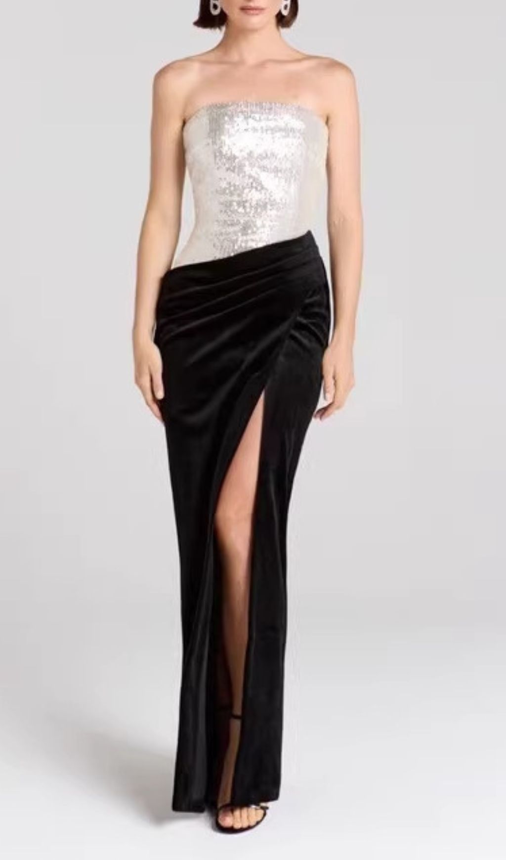 Jayda Glamour Strapless Sequin & Velvet Maxi Dress | Black Tie Gown