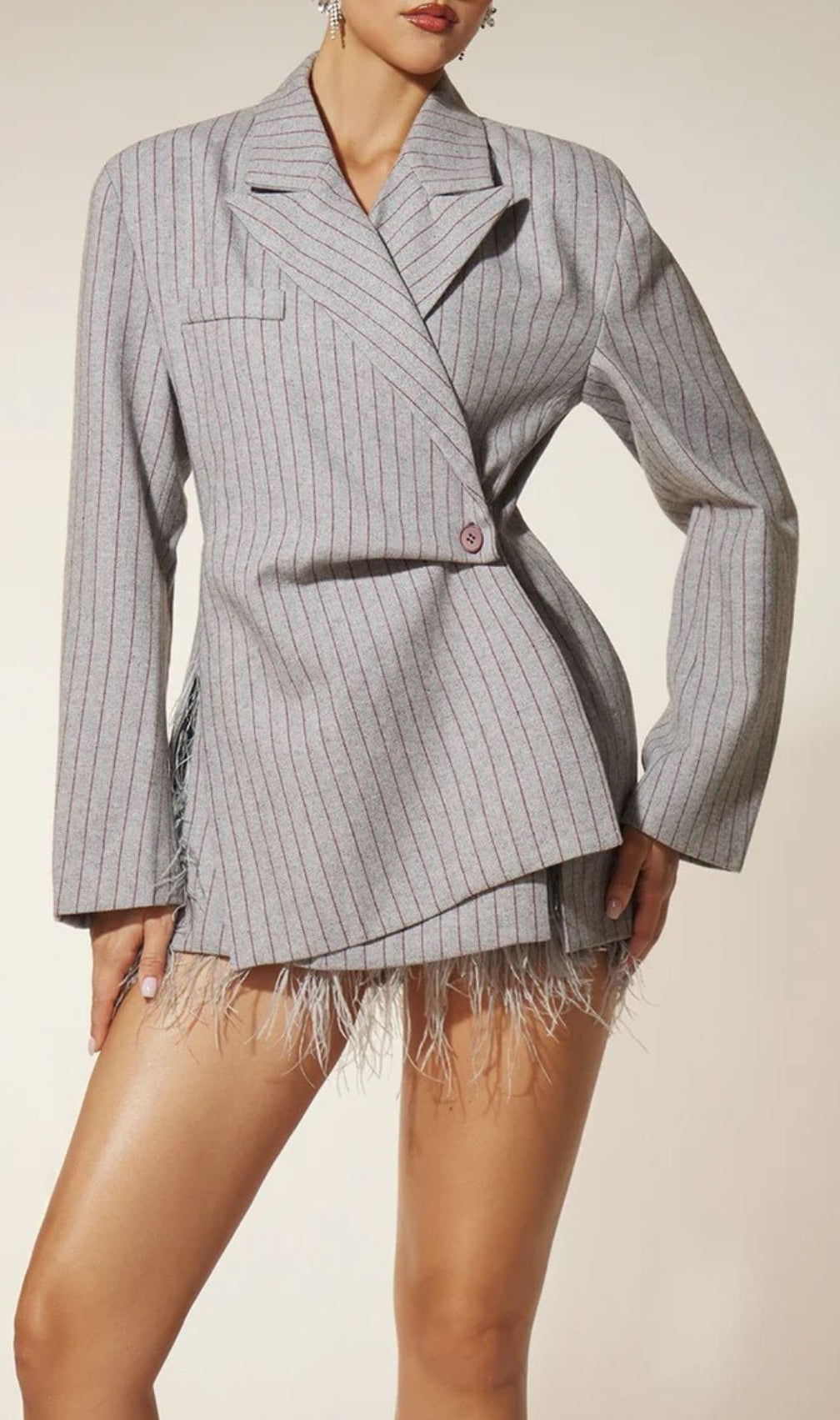 Firnara Chic Folded Collar Pinstripe Blazer for Women
