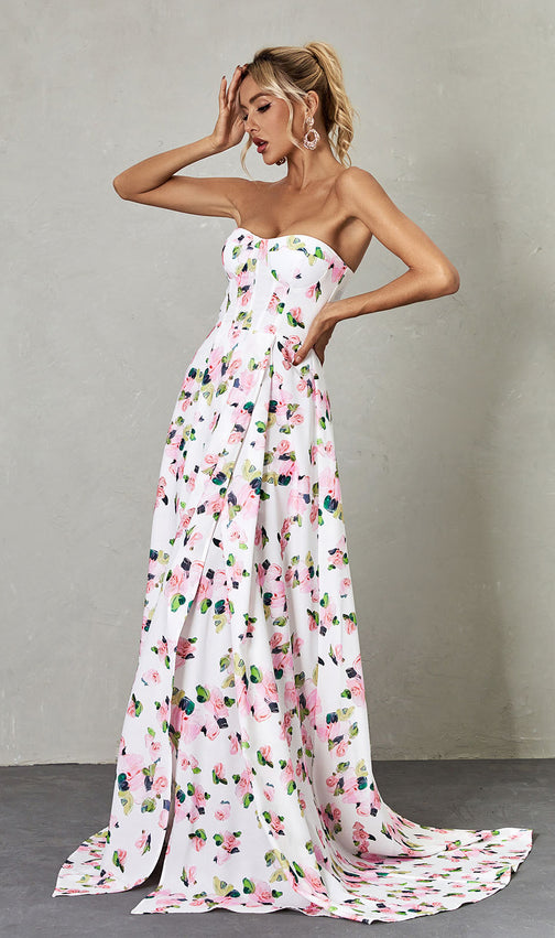 Strapless Floral Split Maxi Dress