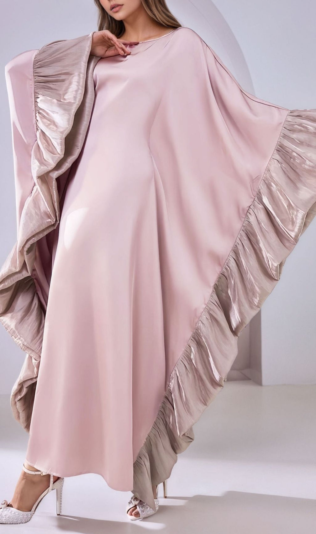 Kirklynn Pink Batwing Sleeve Maxi Dress