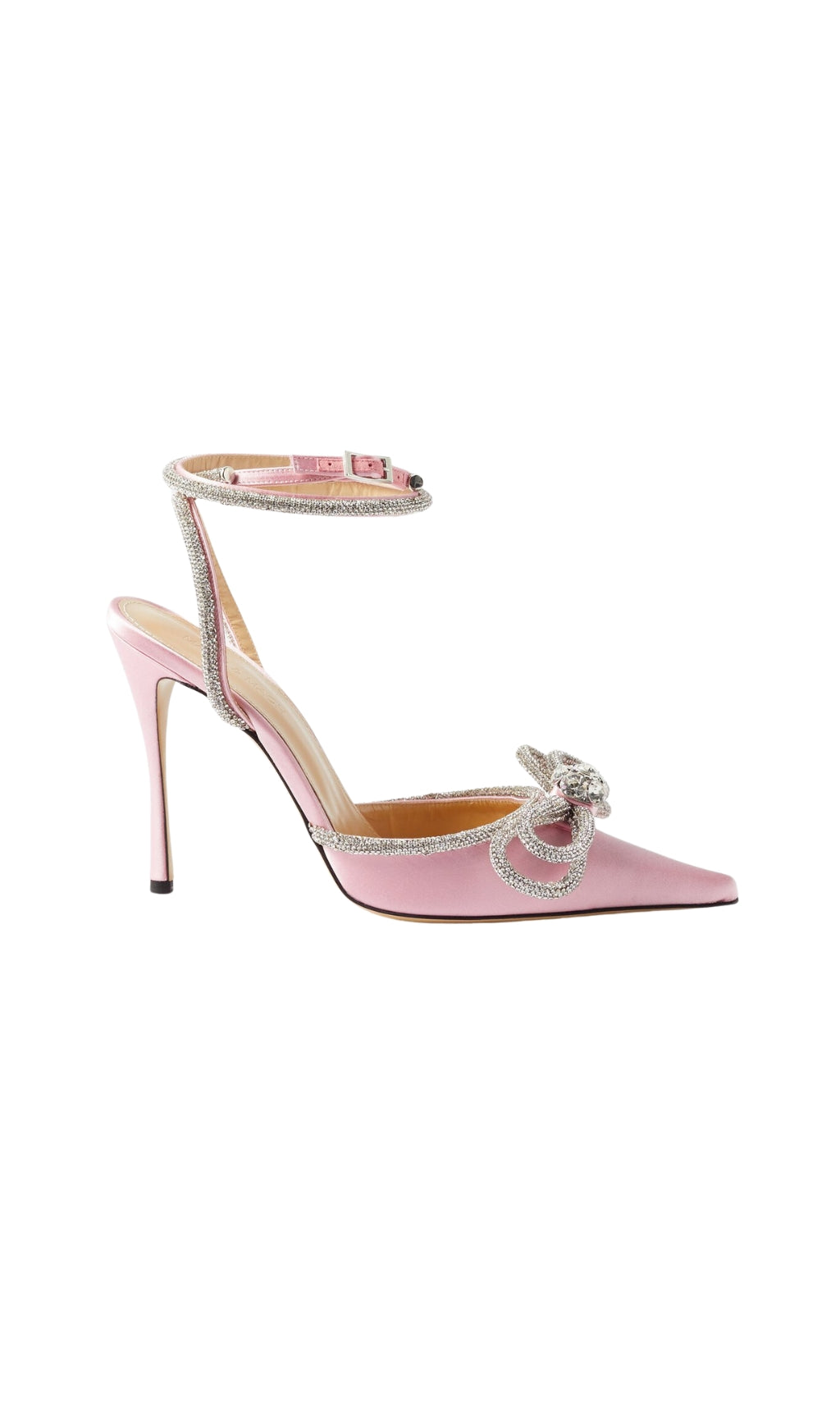 Bow Crystal Satin Heels In Blush
