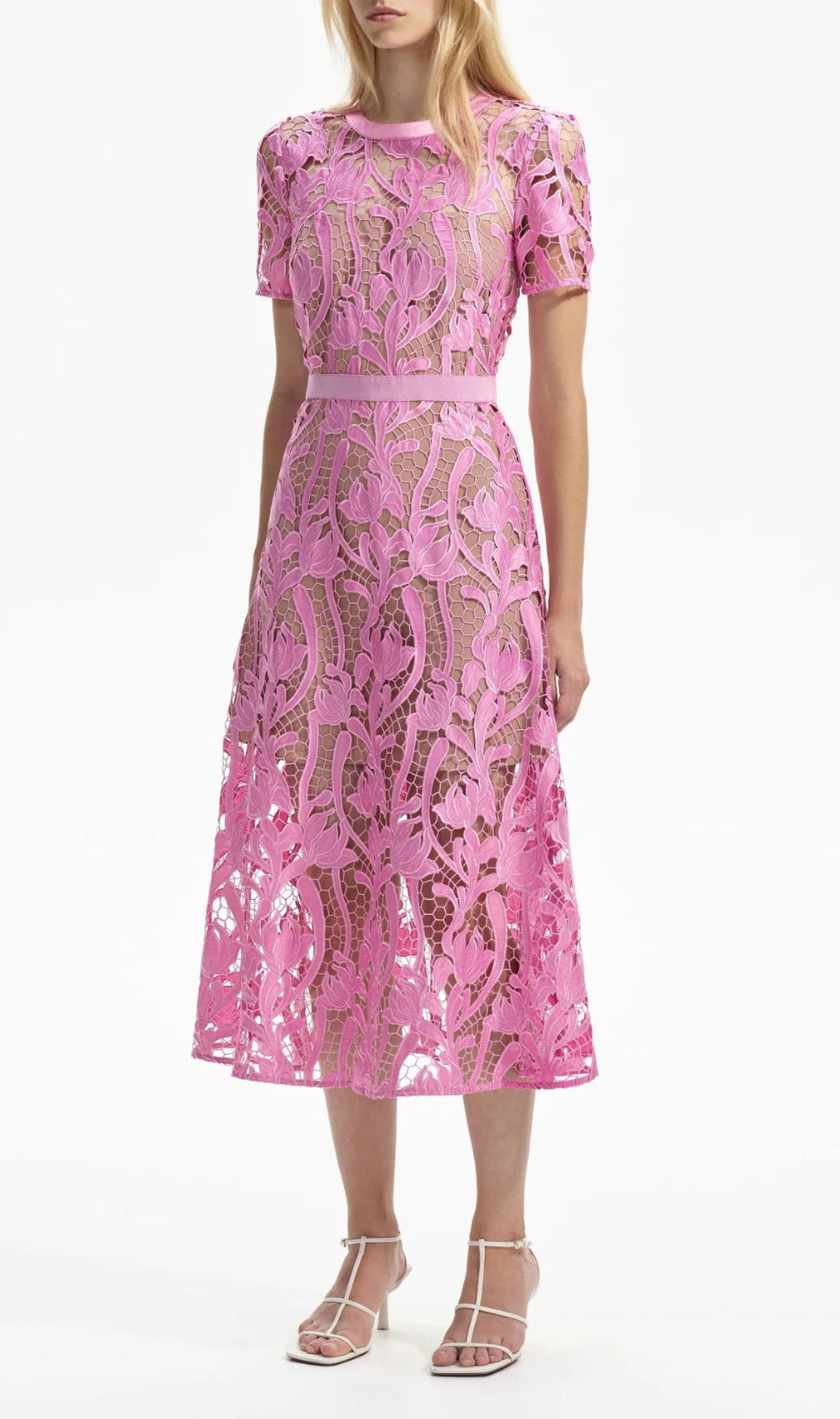 Allene Pink Lace Midi Dress
