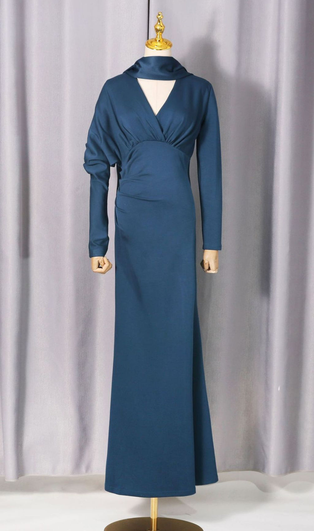Jaana Elegant V-Neck Satin Long Sleeve Maxi Dress - Luxe Evening Gown