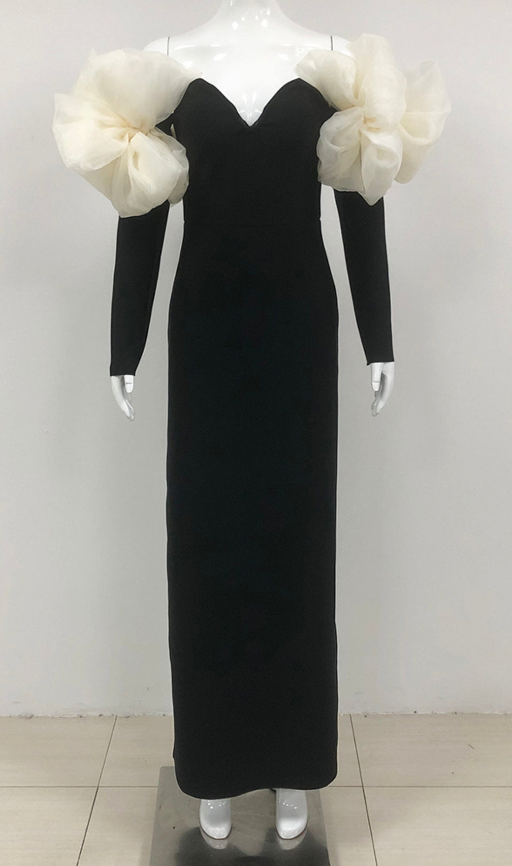 Cezary Black Off-Shoulder Maxi Bandage Dress