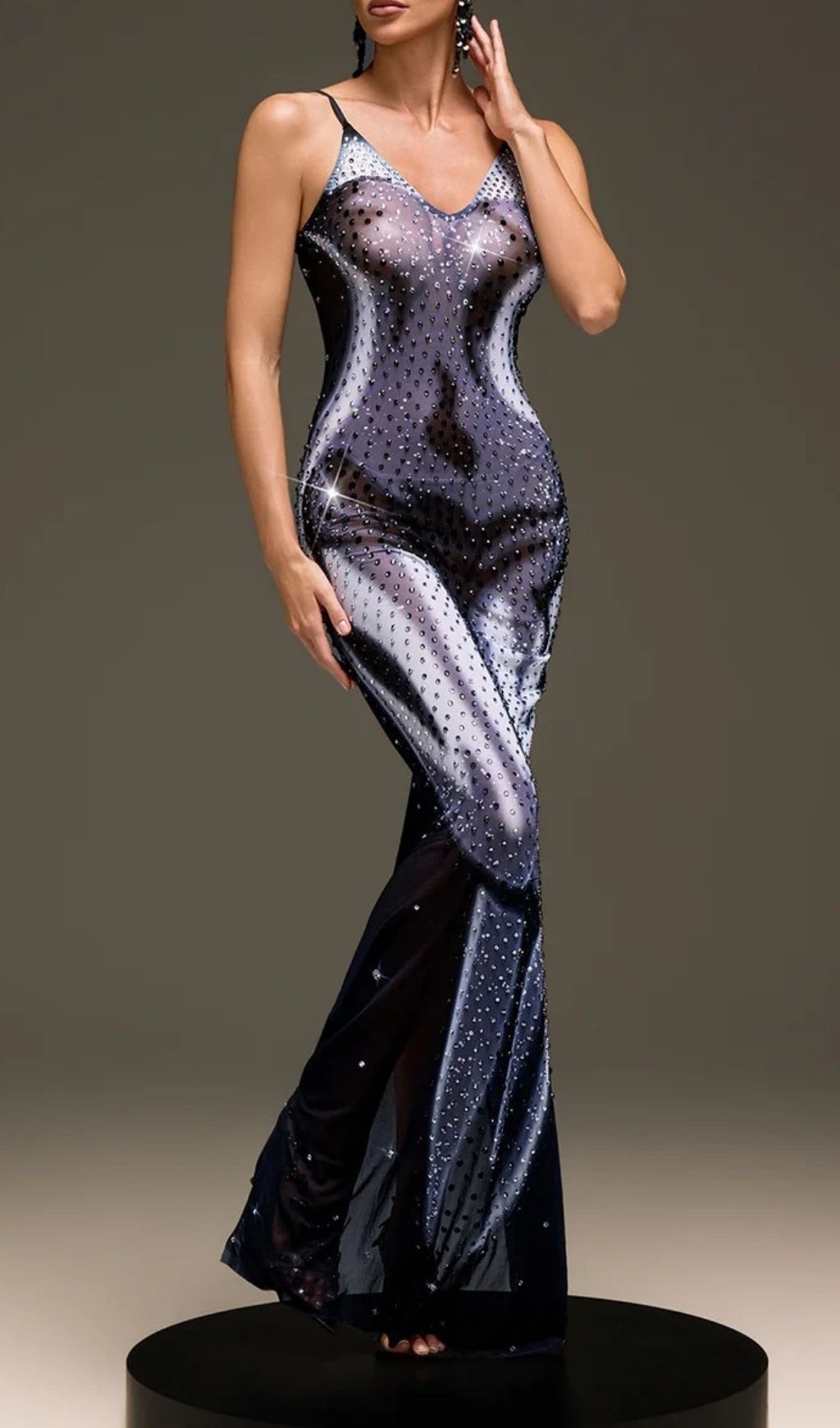 Draylorn Illusion Rhinestone Maxi Dress - Glamorous Evening Gown