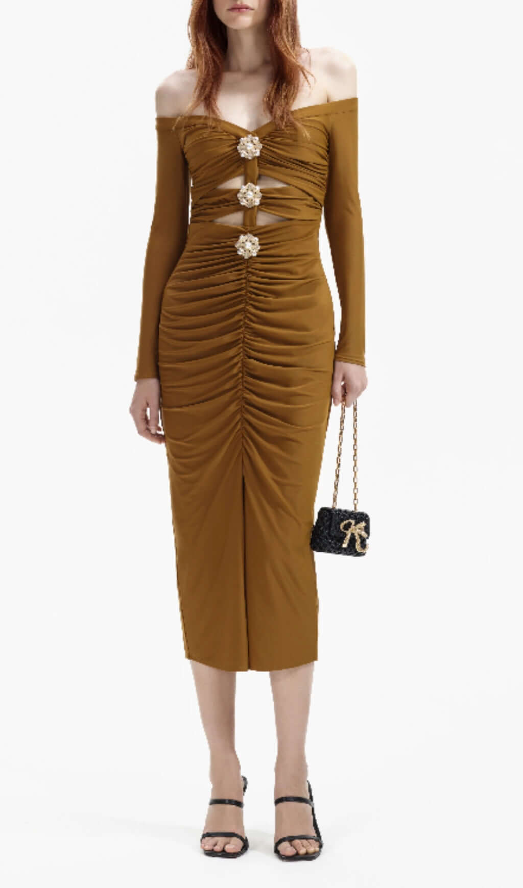 Bora Coffee Cutout Long Sleeve Midi Dress
