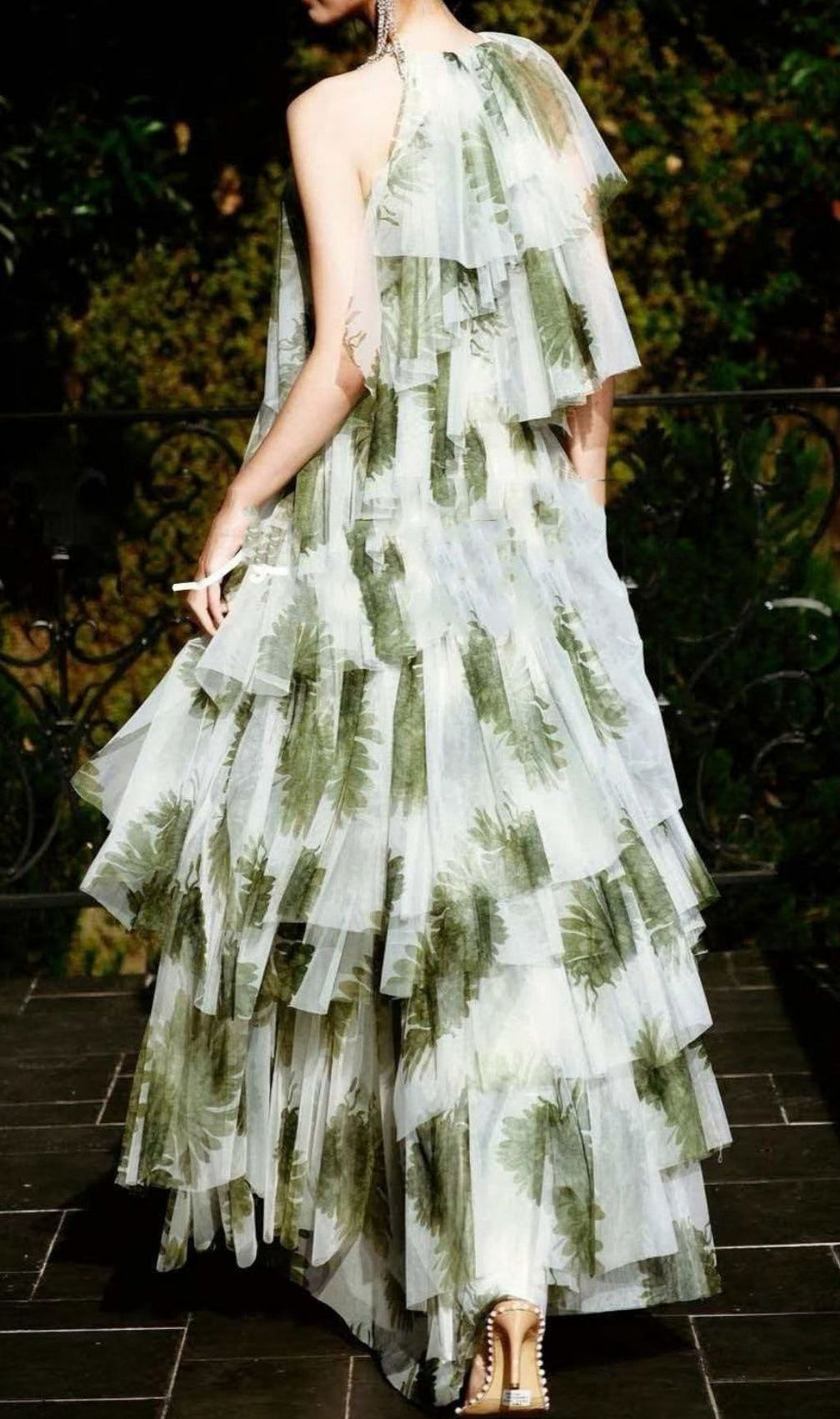 Kateri Ethereal Green Leaf Print Layered Maxi Dress - Flowy & Chic