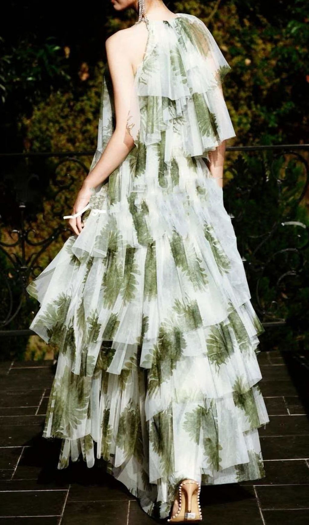 Kateri Ethereal Green Leaf Print Layered Maxi Dress - Flowy & Chic