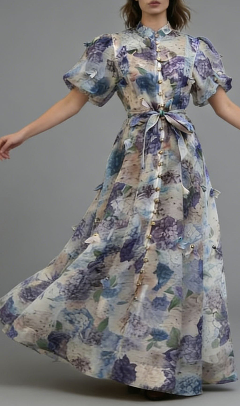 Karleshia Enchanting Floral Puff-Sleeve Maxi Dress - Romantic Garden Gown