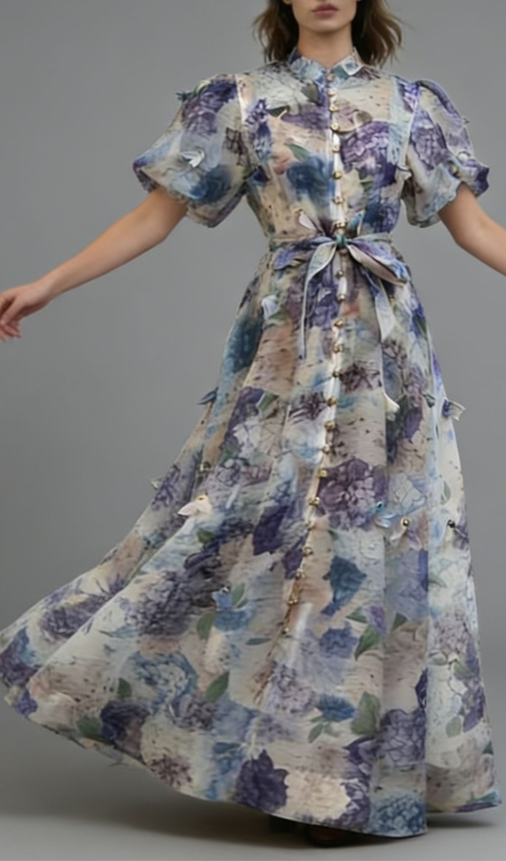 Karleshia Enchanting Floral Puff-Sleeve Maxi Dress - Romantic Garden Gown