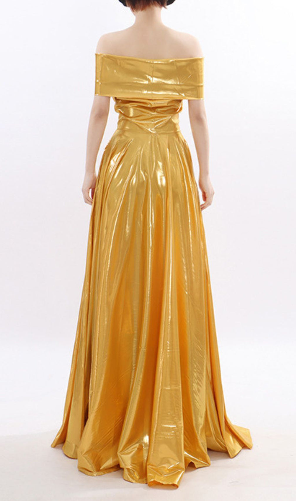 Kaliska Luminous Gold Off-Shoulder Maxi Gown - Red Carpet Glamour