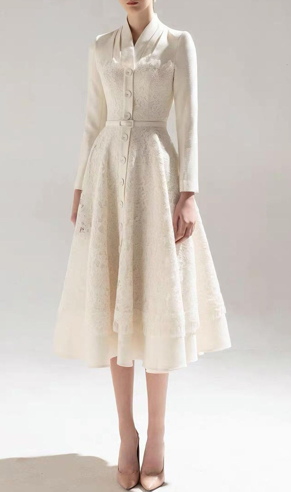 Jamir Elegant Lace Long Sleeve Midi Dress | Timeless Sophistication for Women