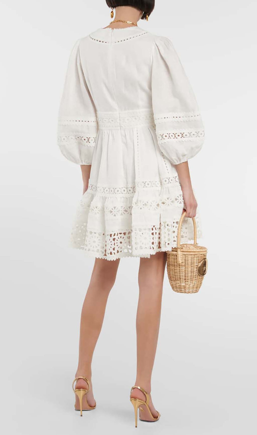 Plunging Neck Lace Mini Dress In White