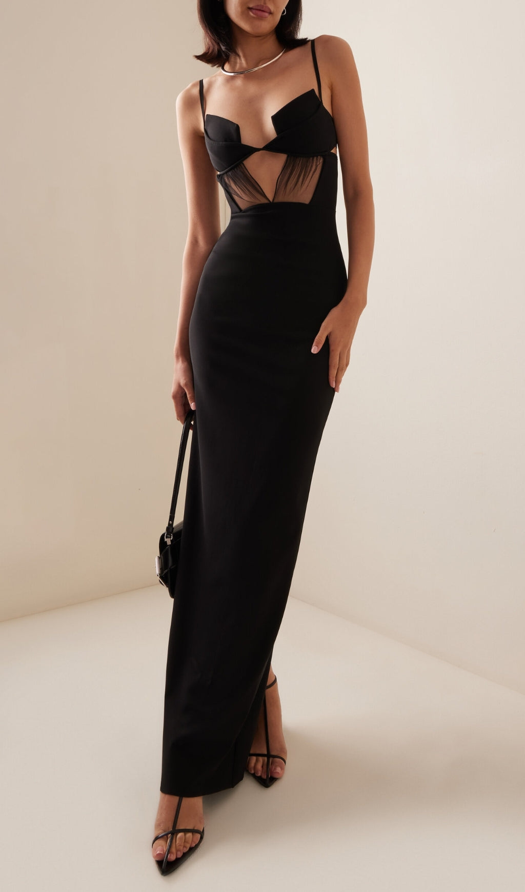Black Mesh Insert Bandage Maxi Dress
