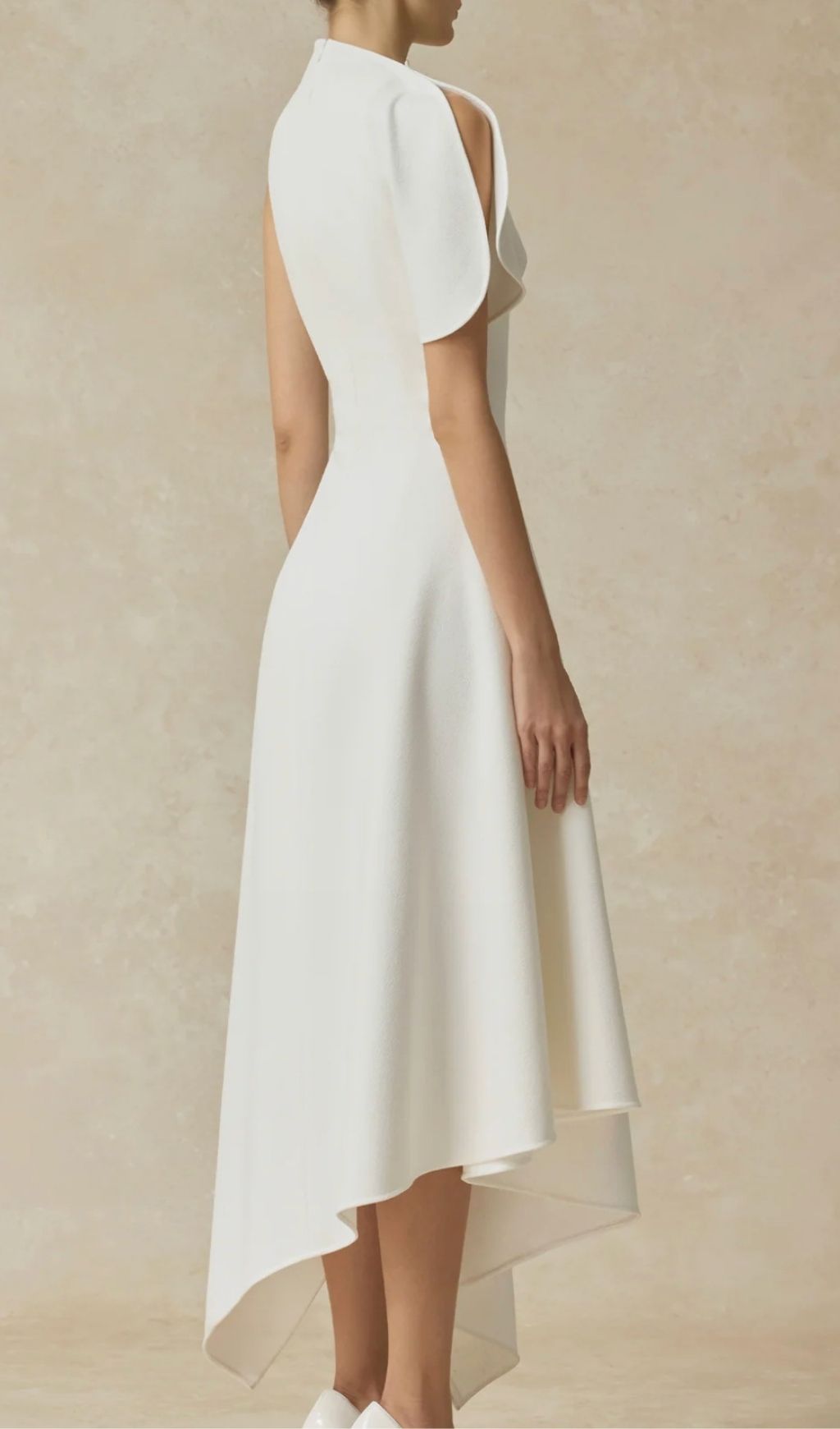 Kessie Chic White Asymmetrical Hem High-Neck Maxi Dress with Draped Shoulder