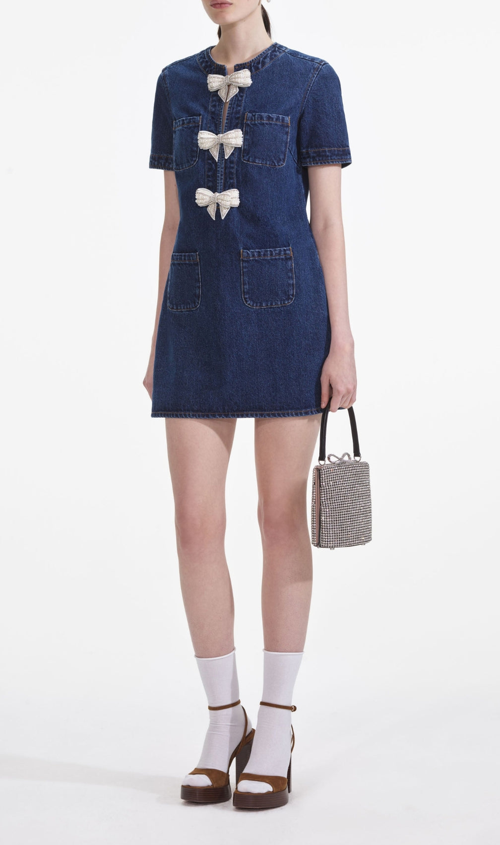 Denim Bow Mini Dress