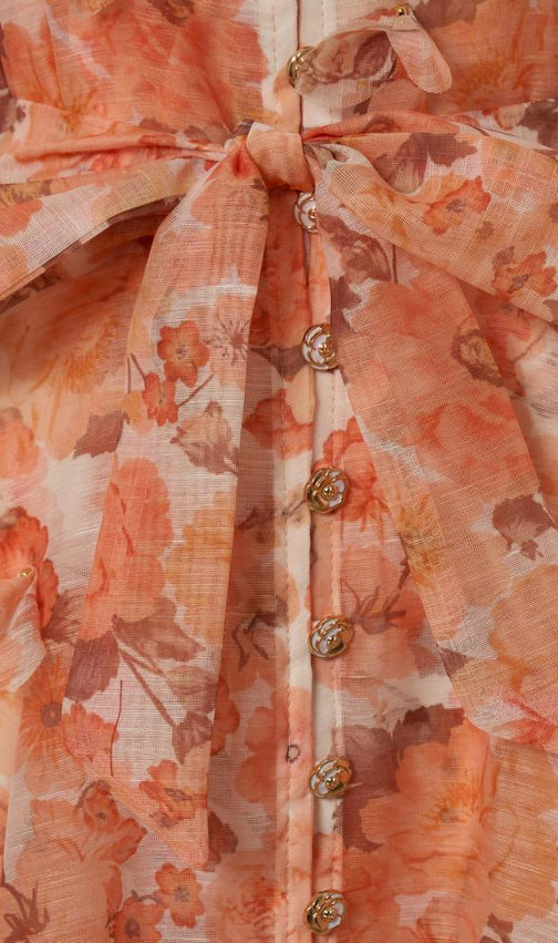 Karlishia Romantic Floral Puff-Sleeve Maxi Dress - Elegant Button-Down Gown