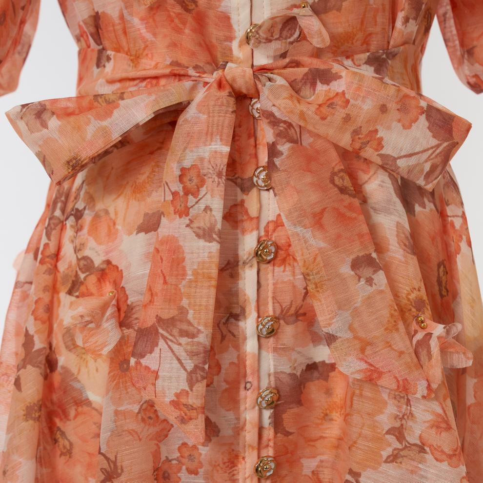 Karlishia Romantic Floral Puff-Sleeve Maxi Dress - Elegant Button-Down Gown
