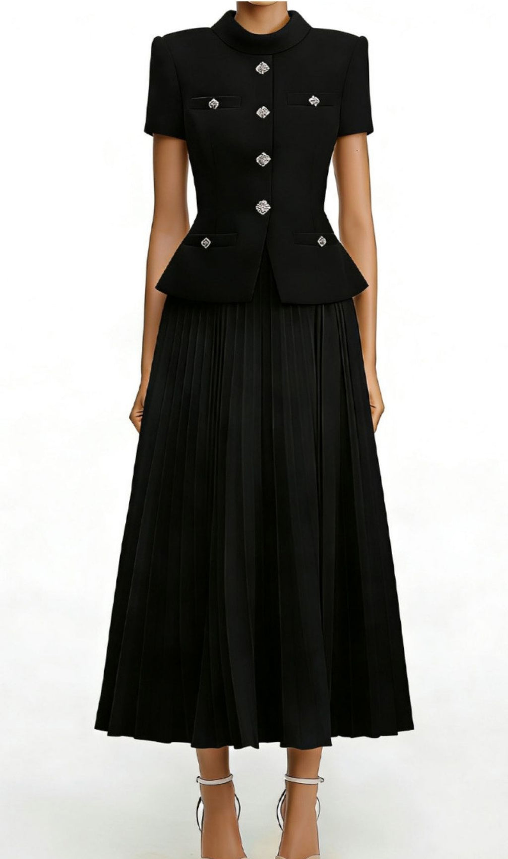 Sophisticated Keili Black Pleated Two-Piece Skirt Set