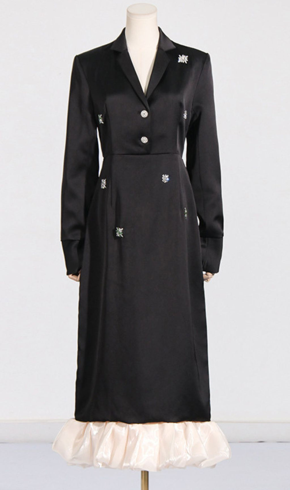 Jetta Black Sparkle & Ruffle Midi Dress - Elegant Long Sleeve Design