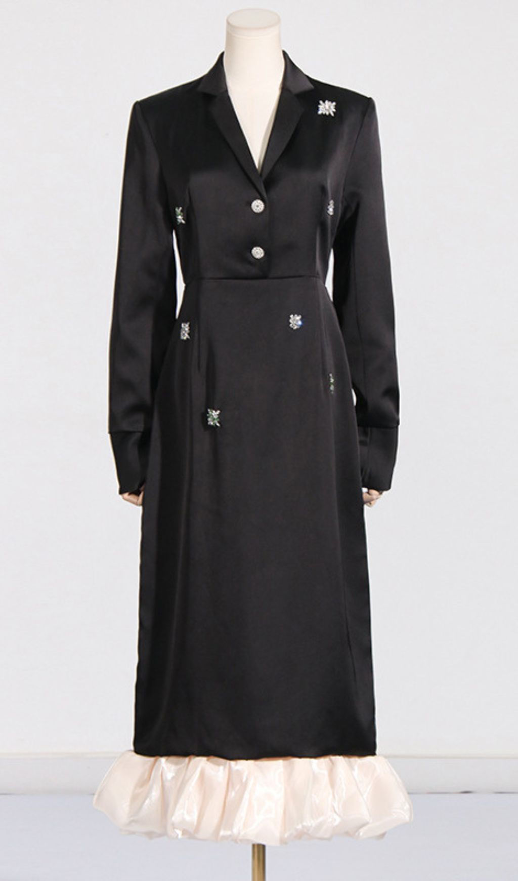 Jetta Black Sparkle & Ruffle Midi Dress - Elegant Long Sleeve Design