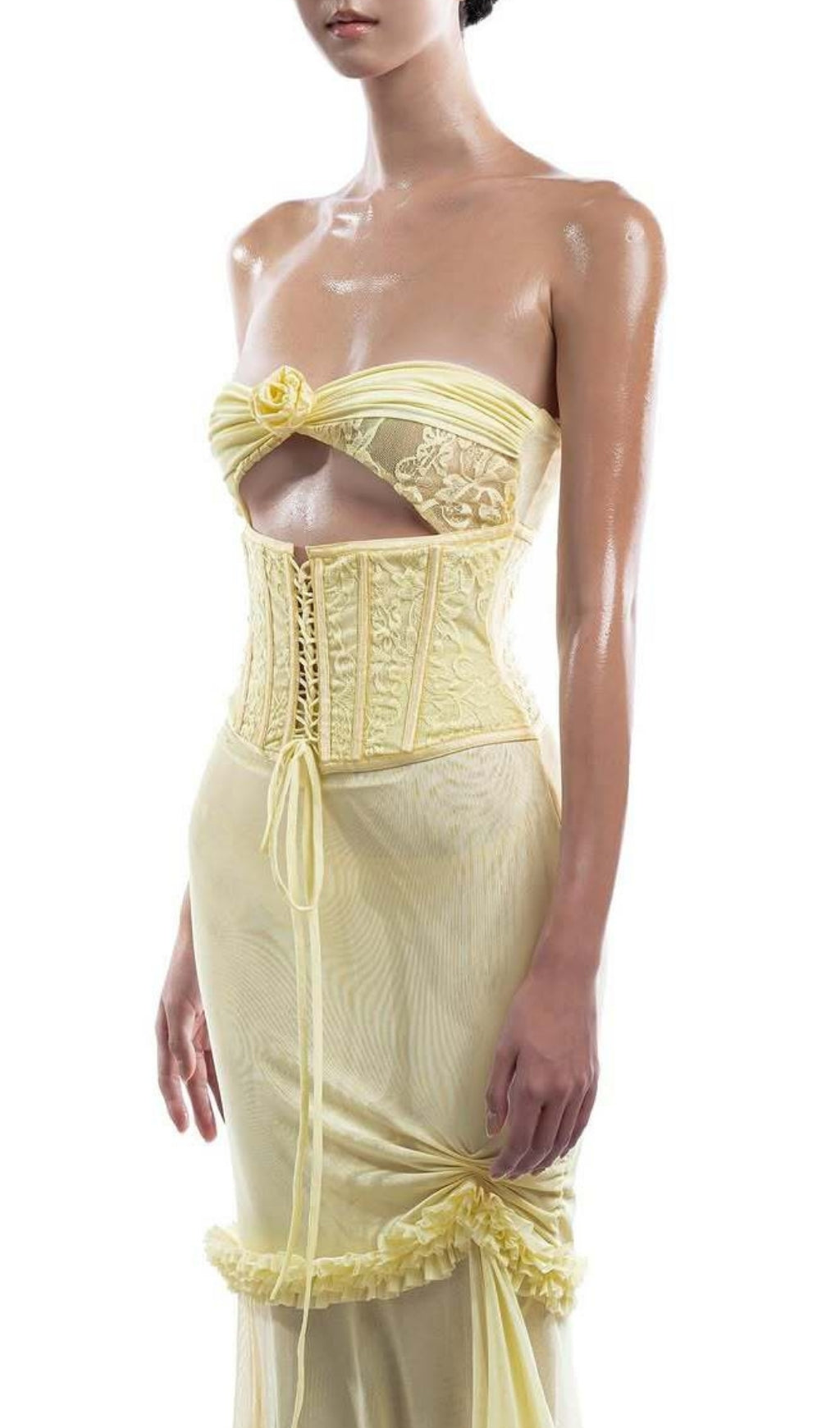 Evren Yellow Strapless Corset Maxi Dress