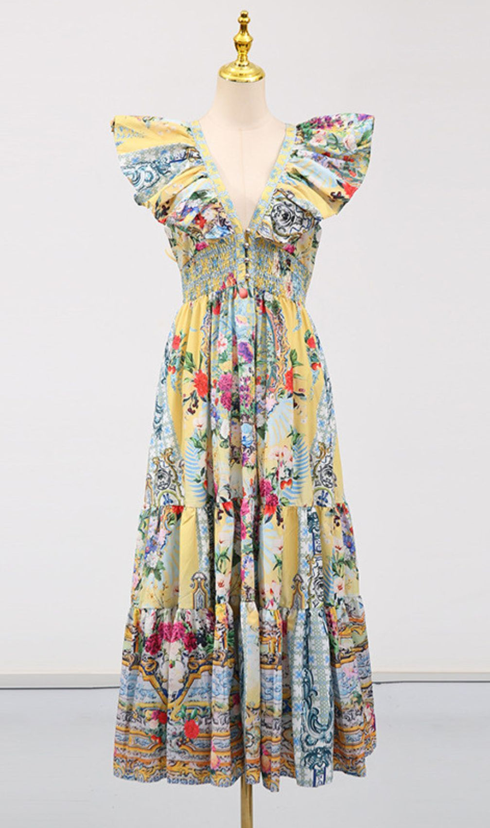 Gelsey Floral Printed V-Neck Maxi Dress