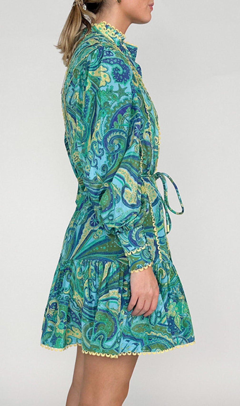 Bull Green Printed Long Sleeve Mini Dress