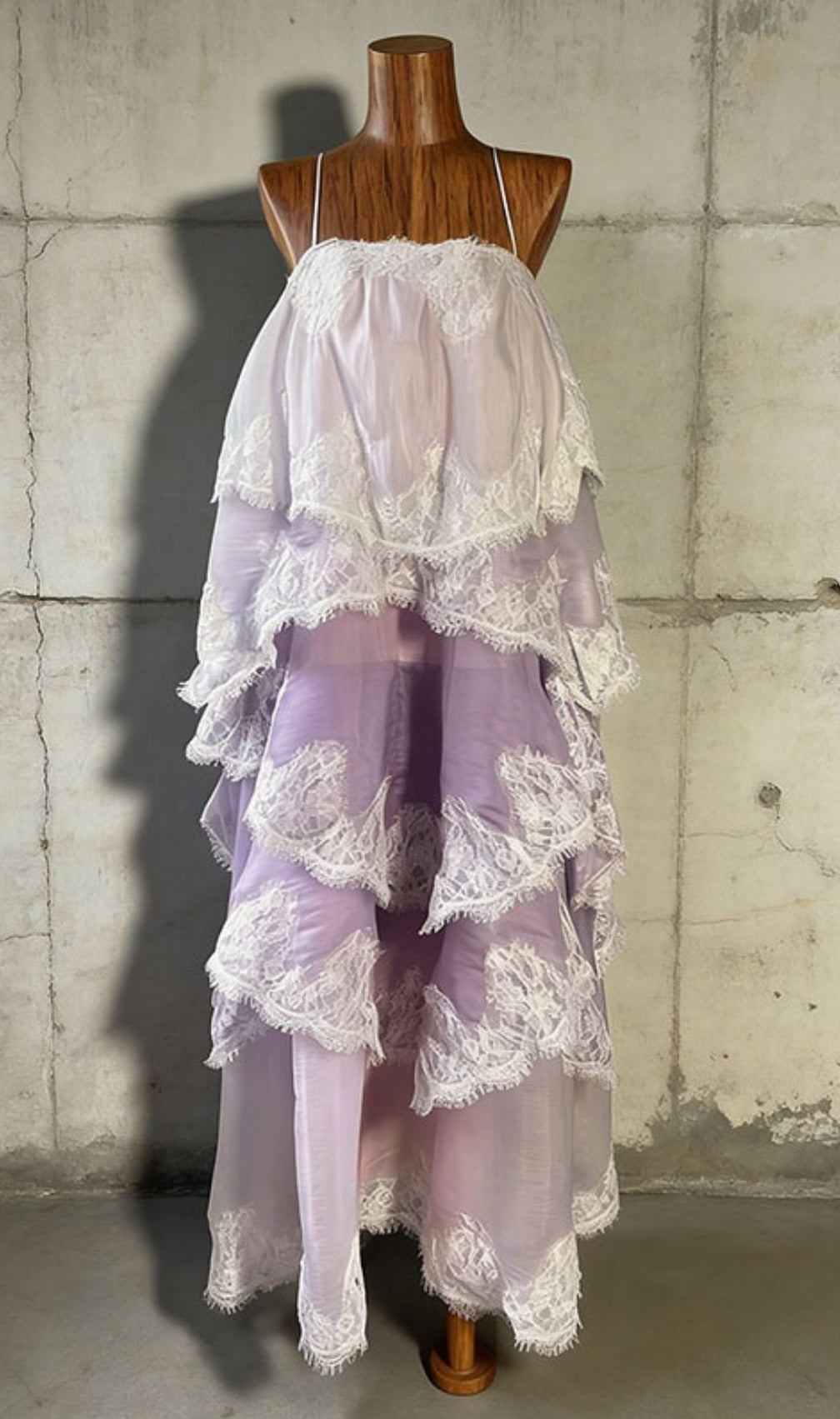 Kassey Ethereal Lavender Lace Tiered Maxi Dress | Strappy Special Occasion Gown