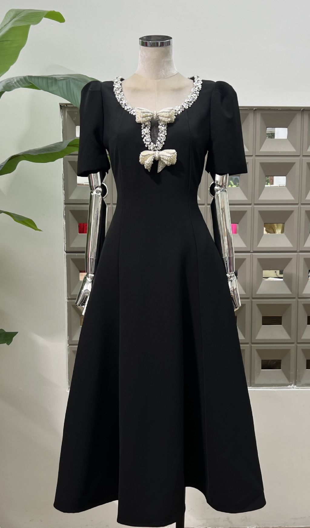 Faizah Bow Diamond Beaded Midi Dress