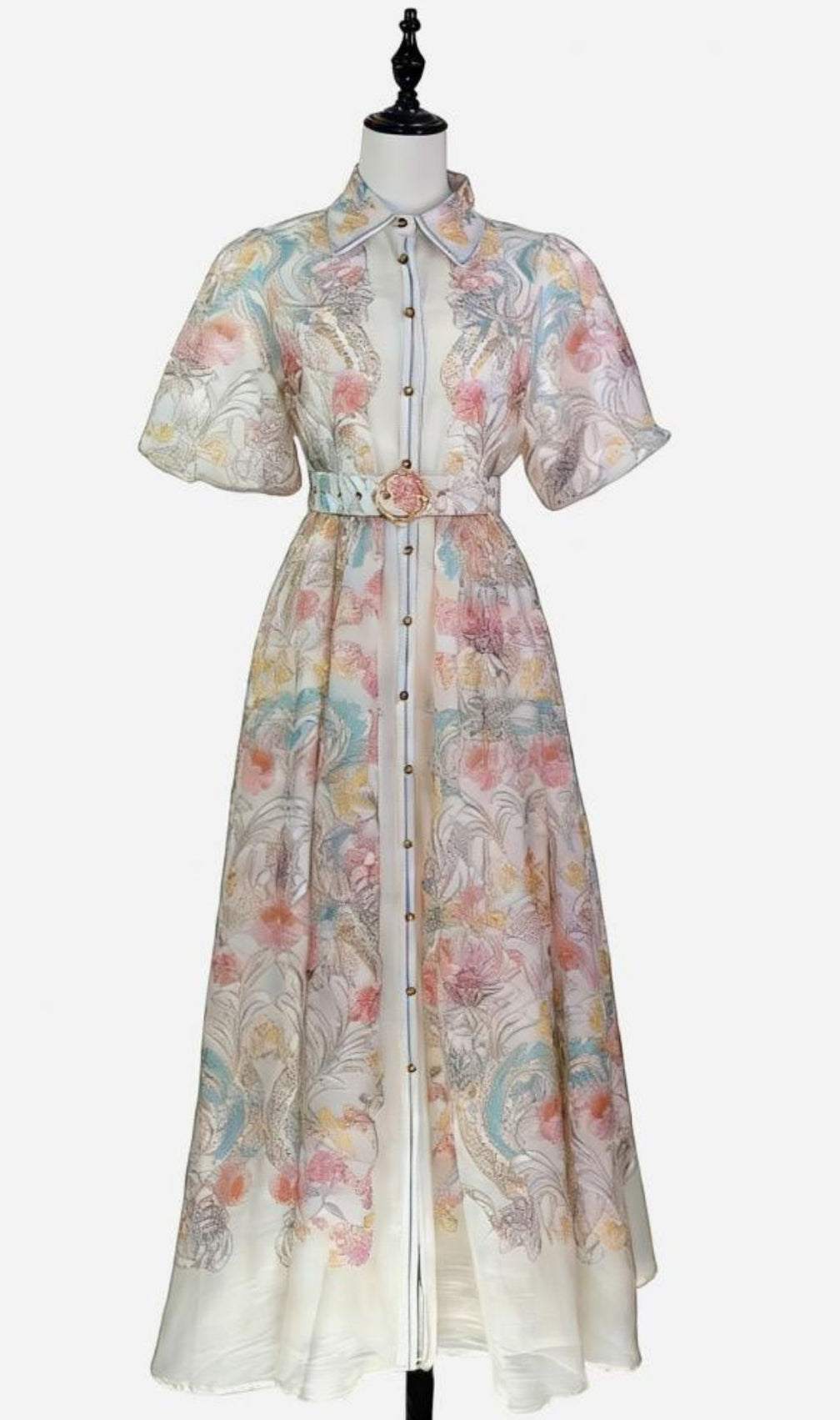 Karsen Enchanting Floral Print Maxi Dress | Puff Sleeve & Belted Style