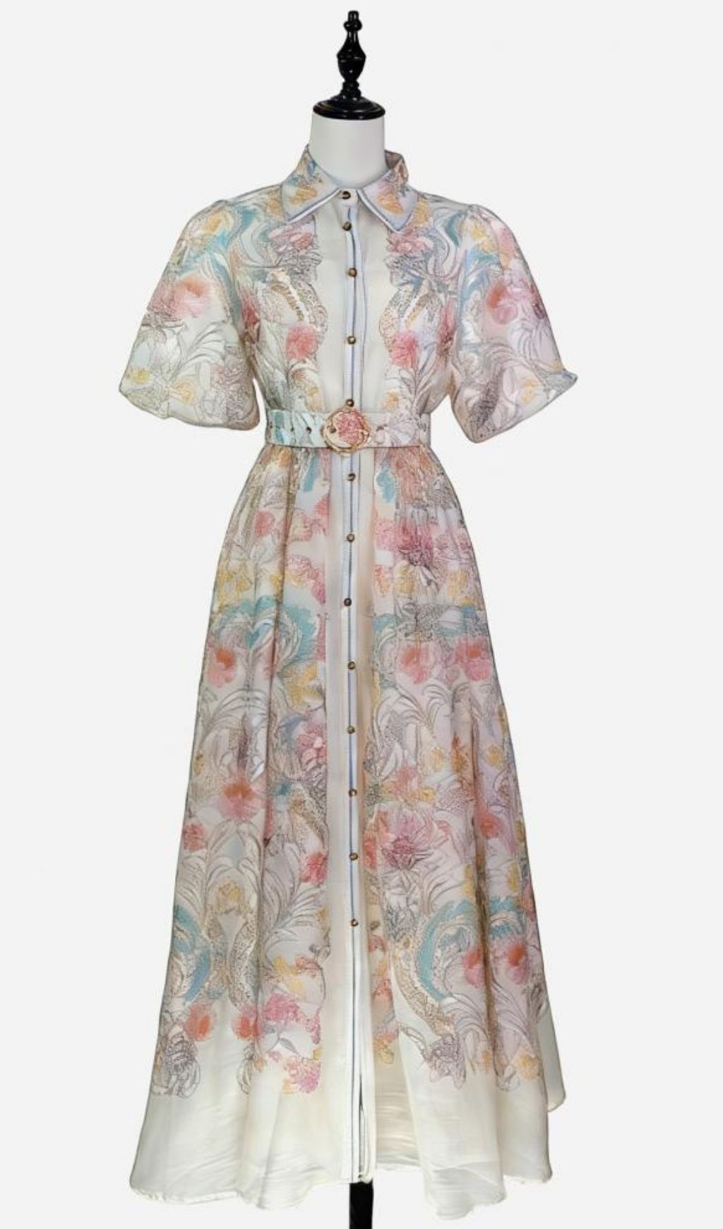 Karsen Enchanting Floral Print Maxi Dress | Puff Sleeve & Belted Style