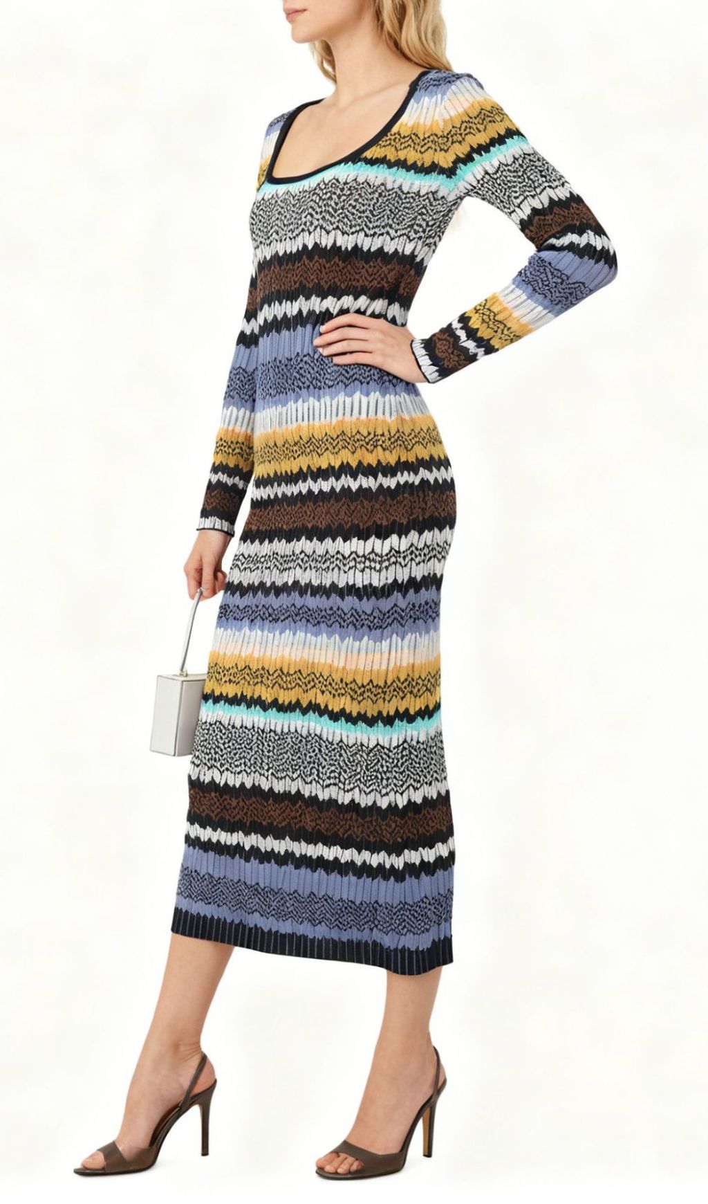 Juliette Vibrant Wavy Stripe Knit Long Sleeve Midi Dress