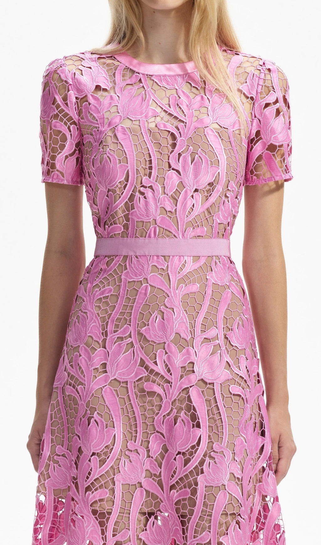 Allene Pink Lace Midi Dress