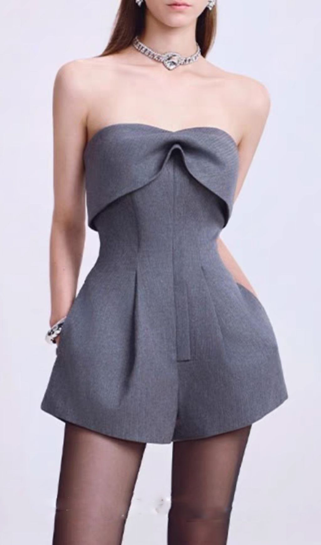 Hyatt Grey Strapless Romper