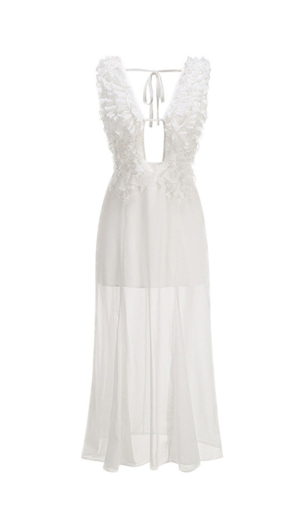 Harleigh White Ruffled Mesh Maxi Dress - Ethereal Elegance for Galas & Weddings