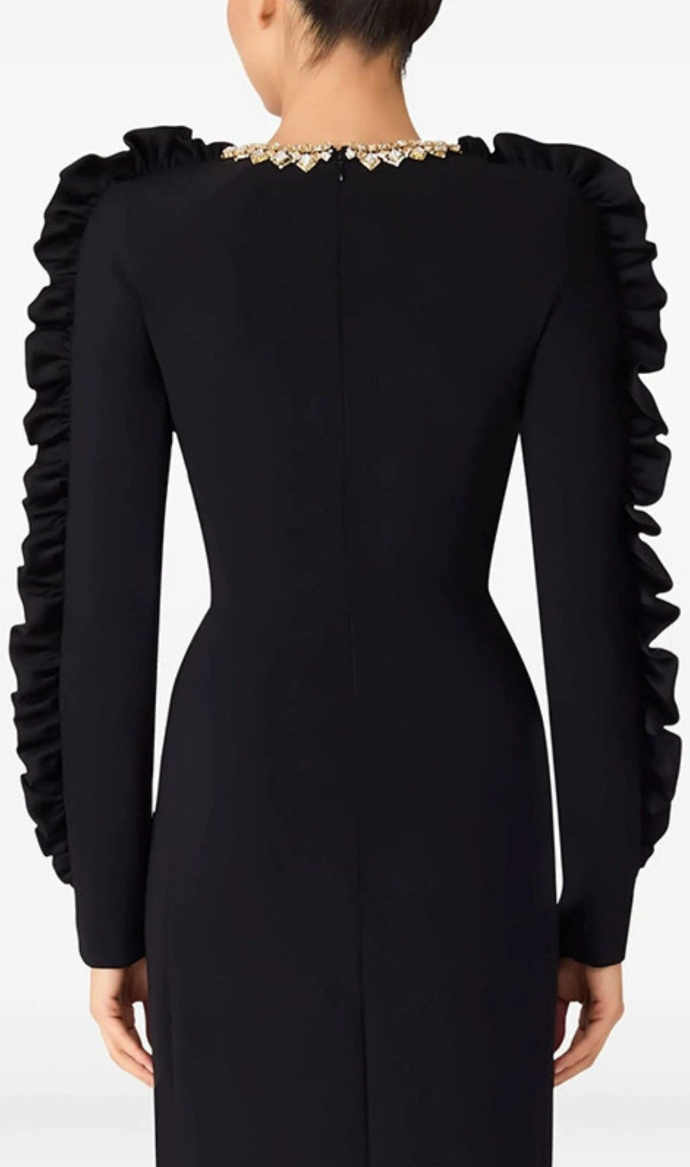 Hallie Black Crystal Long Sleeve Midi Dress