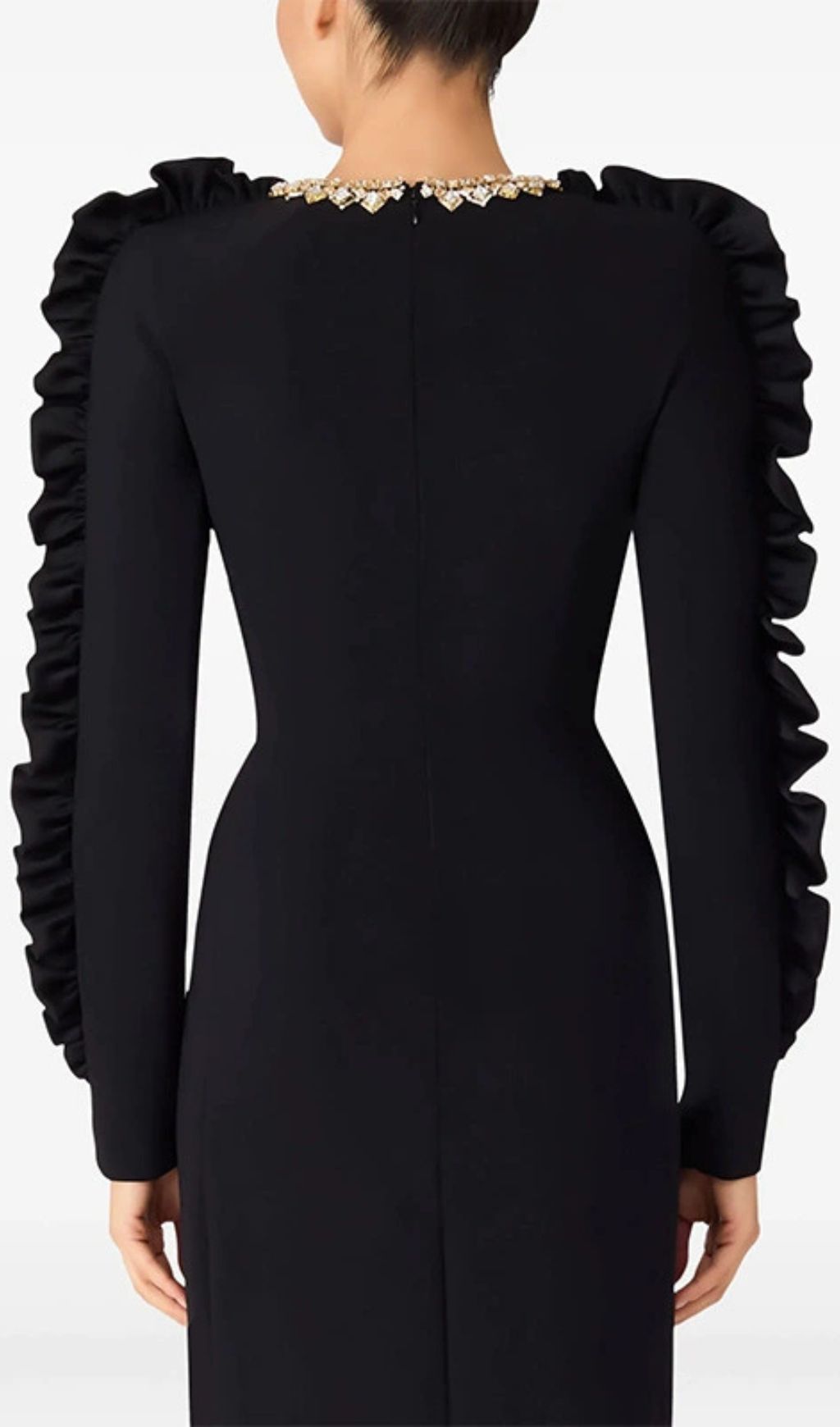 Hallie Black Crystal Long Sleeve Midi Dress