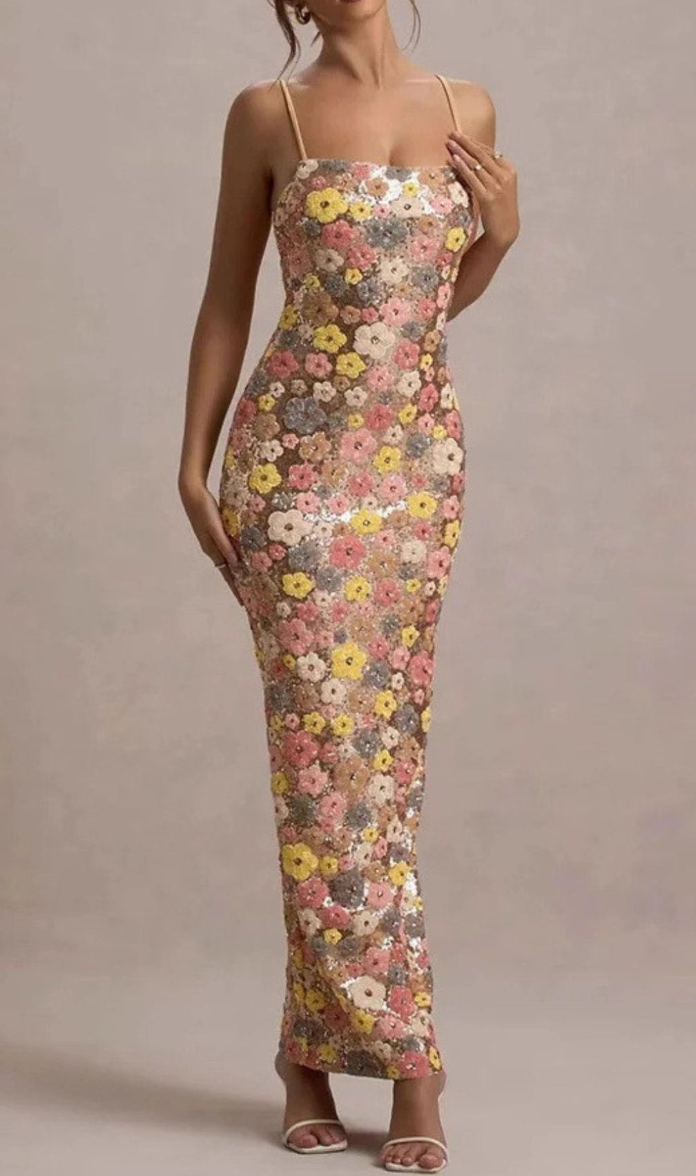 Gershon Strappy Flower Sequin Maxi Dress
